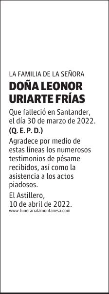 DOÑA LEONOR URIARTE FRÍAS