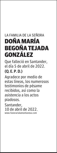 DOÑA MARÍA BEGOÑA TEJADA GONZÁLEZ