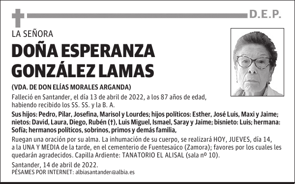 DOÑA ESPERANZA GONZÁLEZ LAMAS