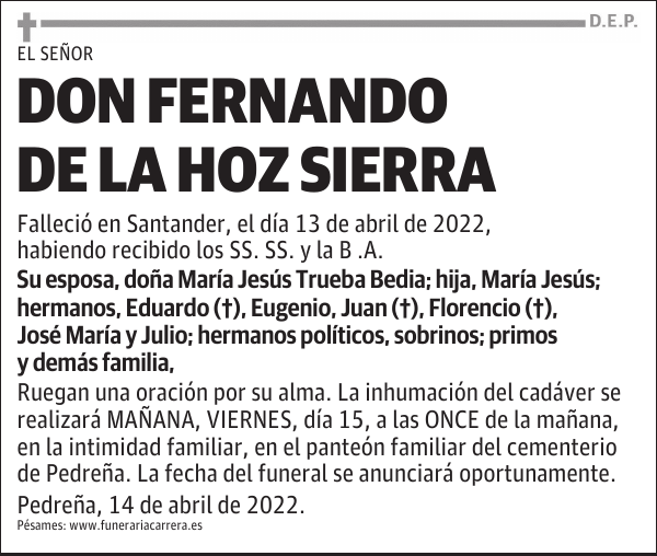 DON FERNANDO DE LA HOZ SIERRA