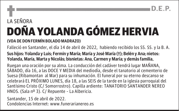 DOÑA YOLANDA GOMEZ HERVIA