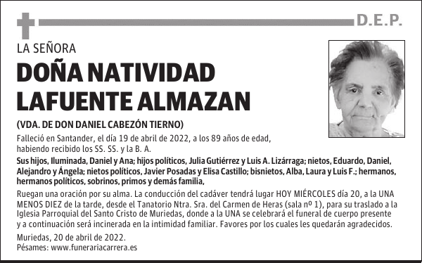 DOÑA NATIVIDAD LAFUENTE ALMAZAN