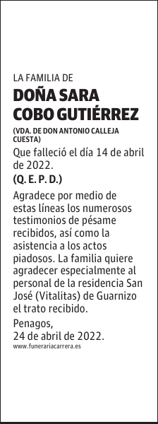 DOÑA SARA COBO GUTIÉRREZ