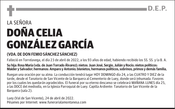 DOÑA CELIA GONZÁLEZ GARCÍA