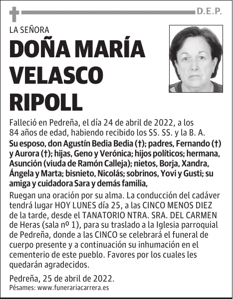 DOÑA MARÍA VELASCO RIPOLL