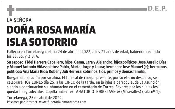 DOÑA ROSA MARÍA ISLA SOTORRIO