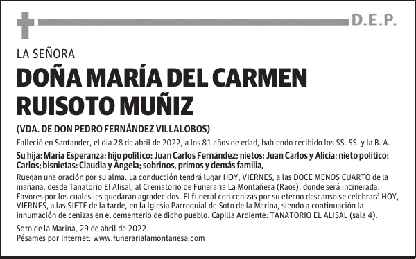 DOÑA MARÍA DEL CARMEN RUISOTO MUÑIZ