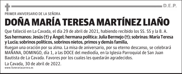 DOÑA MARÍA TERESA MARTÍNEZ LIAÑO