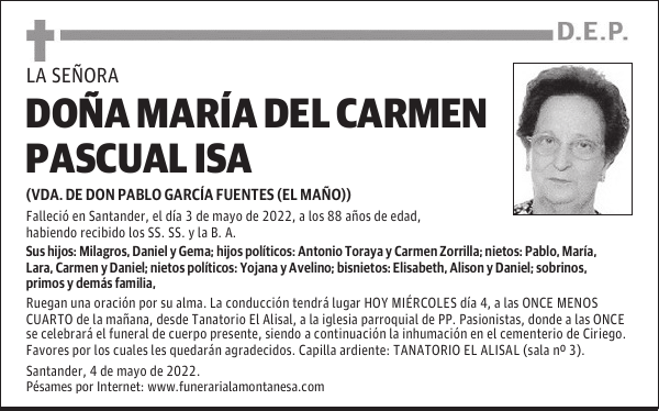 DOÑA MARÍA DEL CARMEN PASCUAL ISA