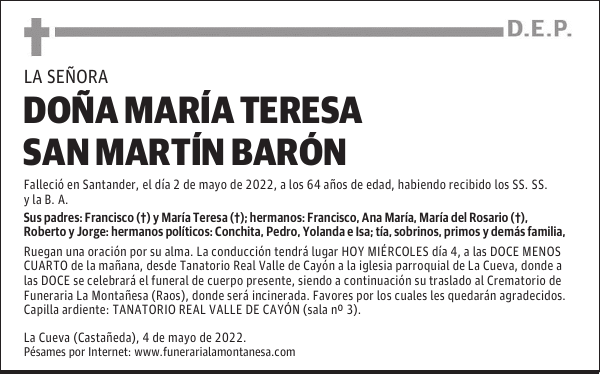 DOÑA MARÍA TERESA SAN MARTÍN BARÓN
