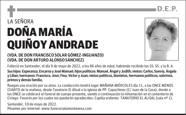 DOÑA MARÍA QUIÑOY ANDRADE
