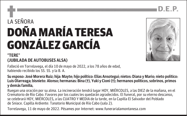 DOÑA MARÍA TERESA GONZÁLEZ GARCÍA