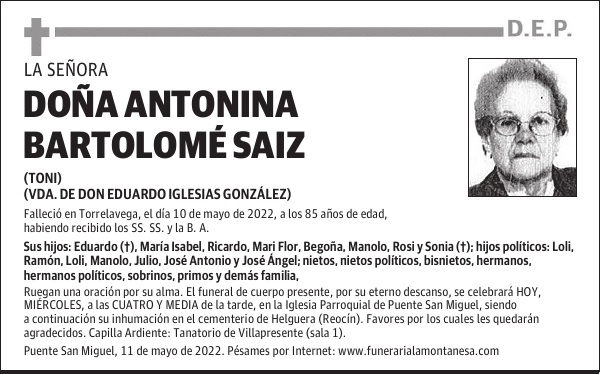 DOÑA ANTONINA BARTOLOMÉ SAIZ