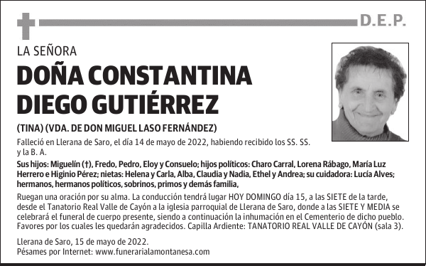 DOÑA CONSTANTINA DIEGO GUTIÉRREZ