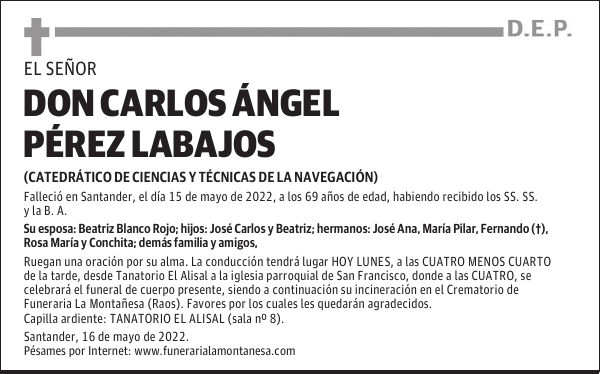 DON CARLOS ÁNGEL PÉREZ LABAJOS