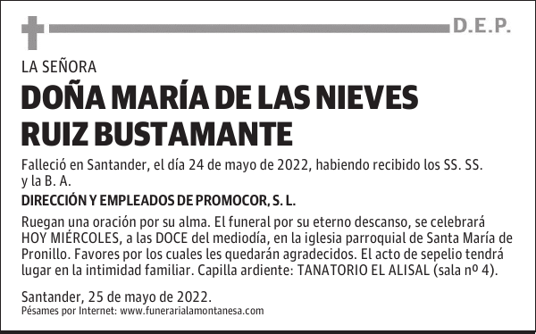 DOÑA MARÍA DE LAS NIEVES RUIZ BUSTAMANTE