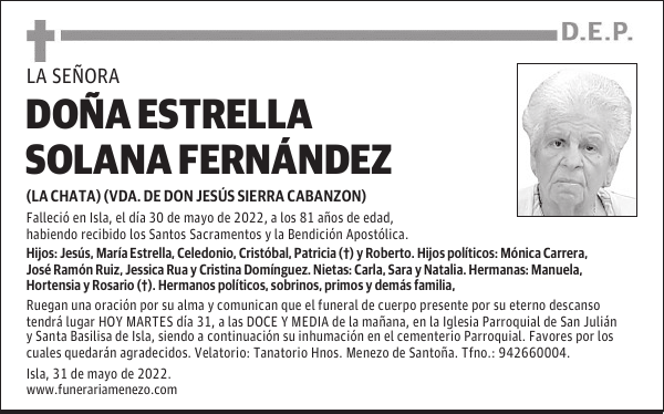 DOÑA ESTRELLA SOLANA FERNÁNDEZ