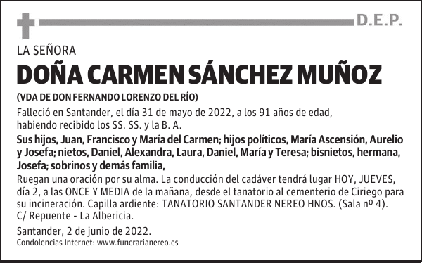 DOÑA CARMEN SÁNCHEZ MUÑOZ