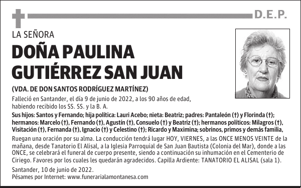 DOÑA PAULINA GUTIÉRREZ SAN JUAN