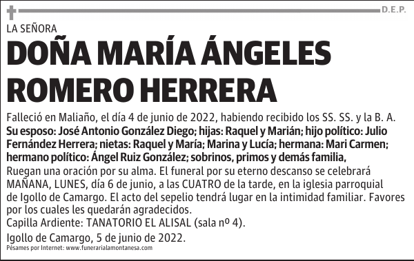DOÑA MARÍA ÁNGELES ROMERO HERRERA