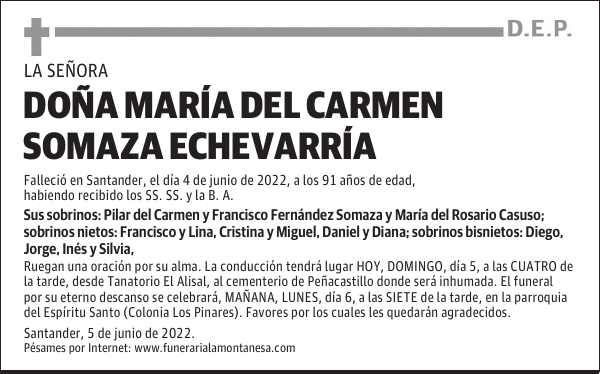 DOÑA MARÍA DEL CARMEN SOMAZA ECHEVARRÍA