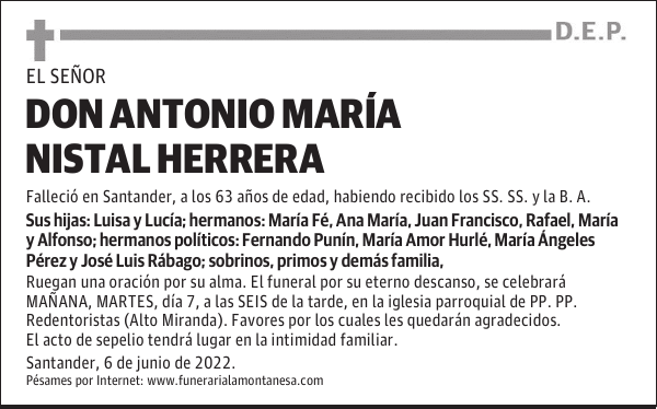 DON ANTONIO MARÍA NISTAL HERRERA
