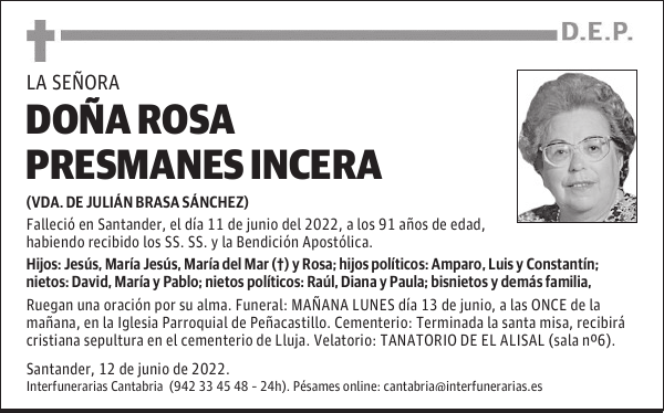DOÑA ROSA PRESMANES INCERA