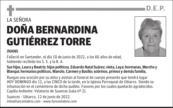 DOÑA BERNARDINA GUTIÉRREZ TORRE