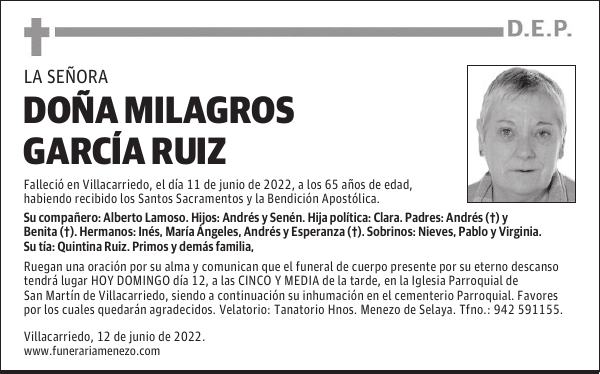 DOÑA MILAGROS GARCÍA RUIZ