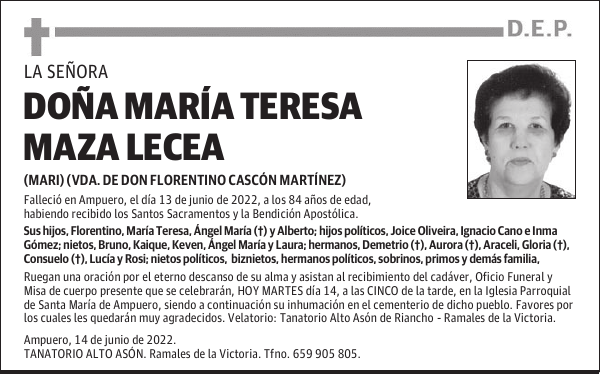 DOÑA MARÍA TERESA MAZA LECEA