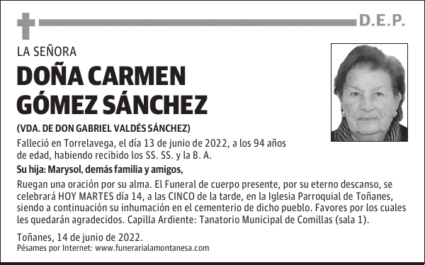 DOÑA CARMEN GÓMEZ SÁNCHEZ