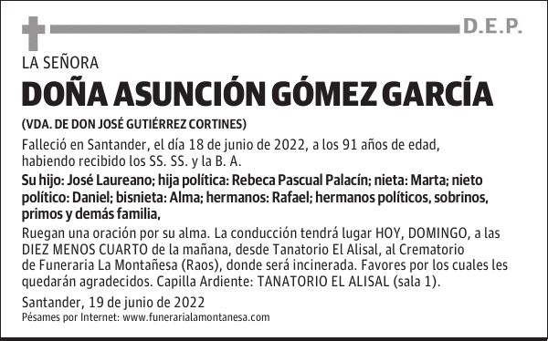 DOÑA ASUNCIÓN GÓMEZ GARCÍA