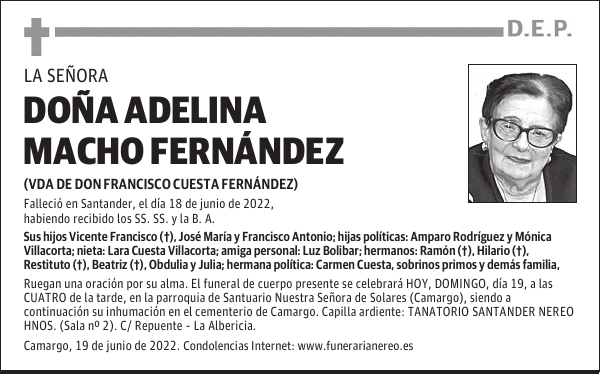 DOÑA ADELINA MACHO FERNÁNDEZ