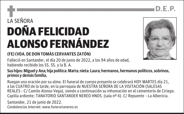 DOÑA FELICIDAD ALONSO FERNÁNDEZ