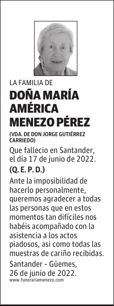 DOÑA MARÍA AMÉRICA MENEZO PÉREZ