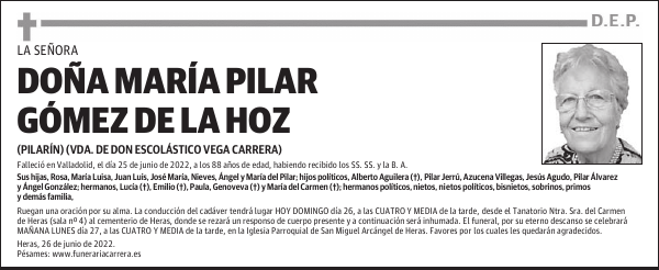 DOÑA MARÍA PILAR GÓMEZ DE LA HOZ