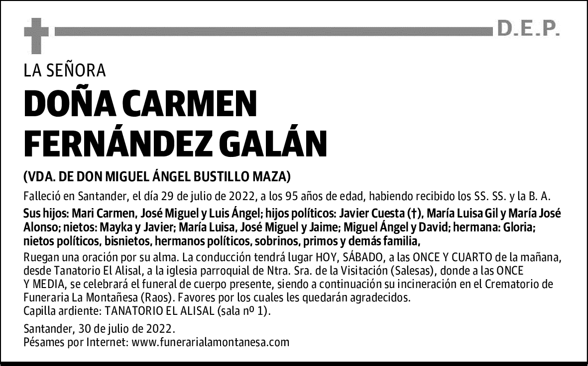 DOÑA CARMEN FERNÁNDEZ GALÁN