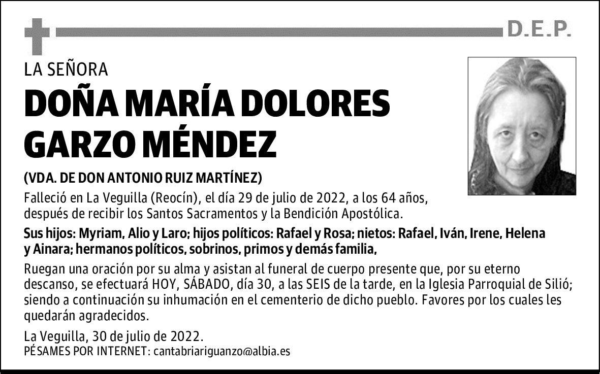 DOÑA MARÍA DOLORES GARZO MÉNDEZ