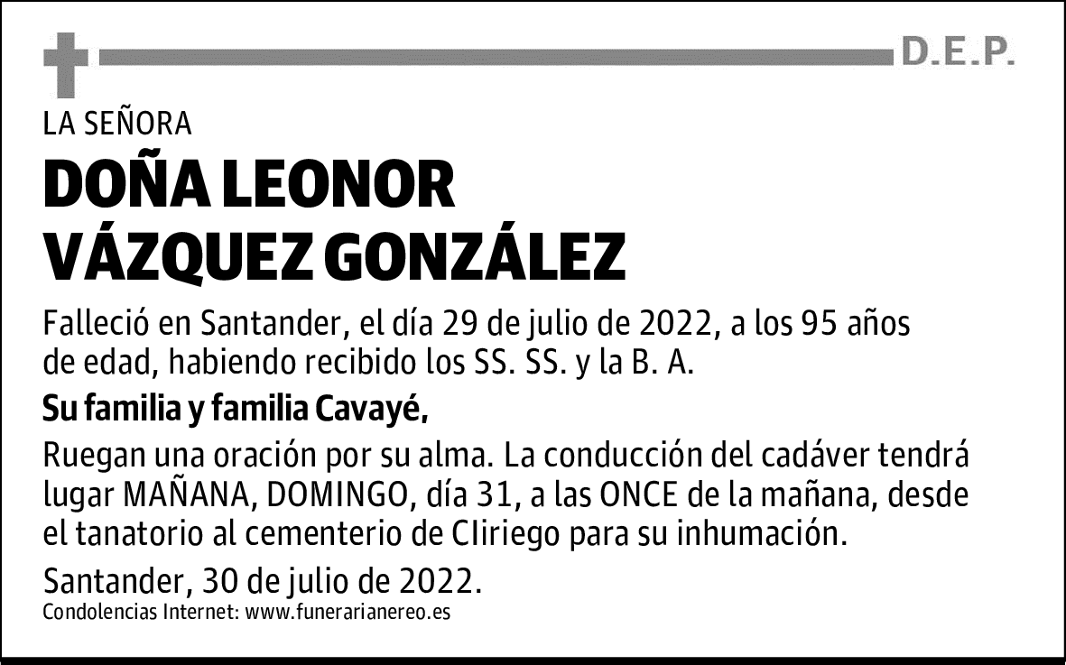 DOÑA LEONOR VÁZQUEZ GONZÁLEZ