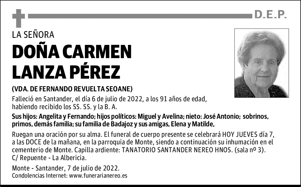DOÑA CARMEN LANZA PÉREZ