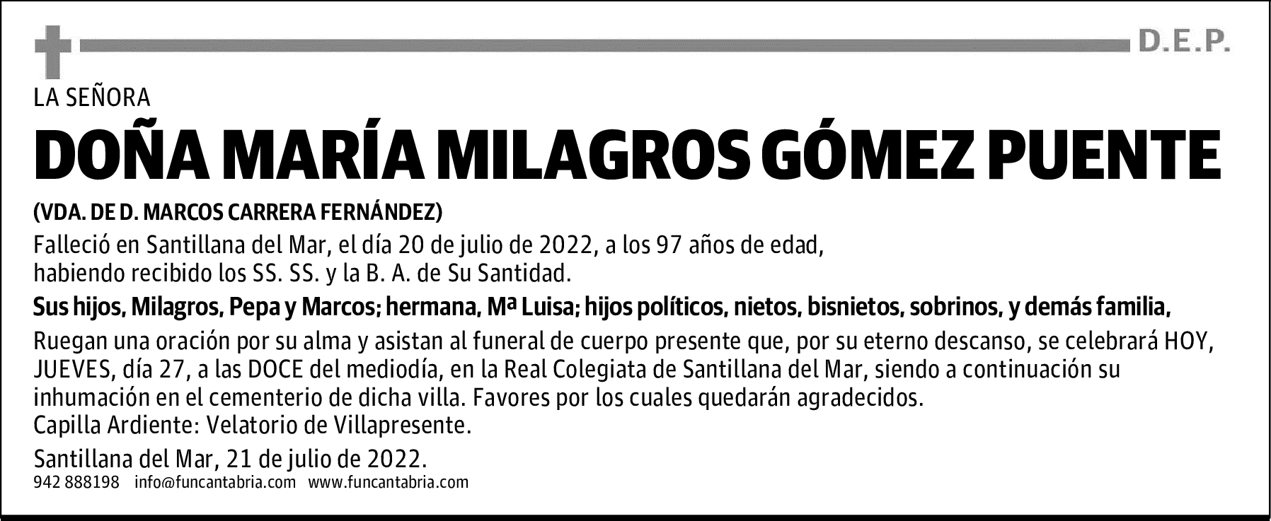 Doña Mª Milagros Gómez Puente