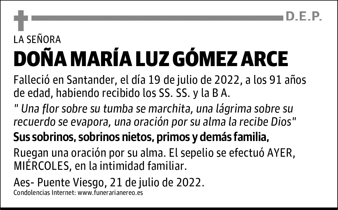 DOÑA MARÍA LUZ GÓMEZ ARCE