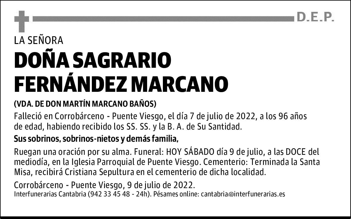 DOÑA SAGRARIO FERNÁNDEZ MARCANO