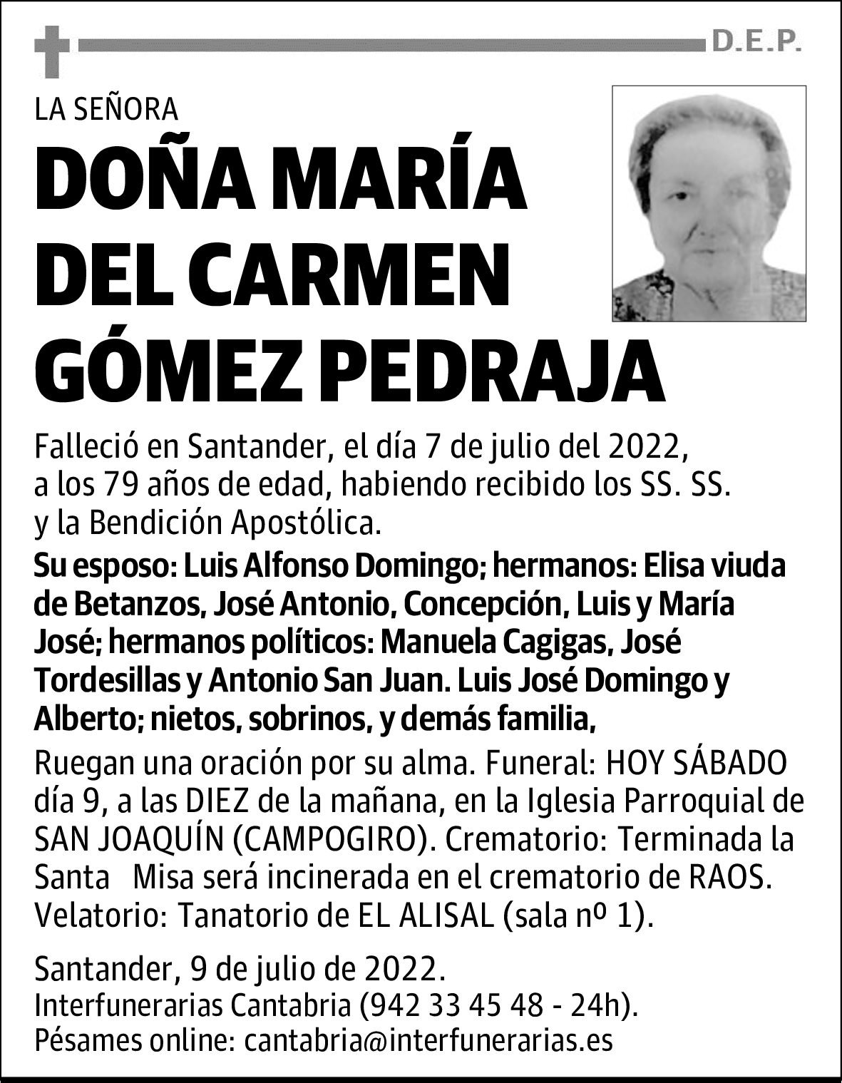 DOÑA MARÍA DEL CARMEN GÓMEZ PEDRAJA