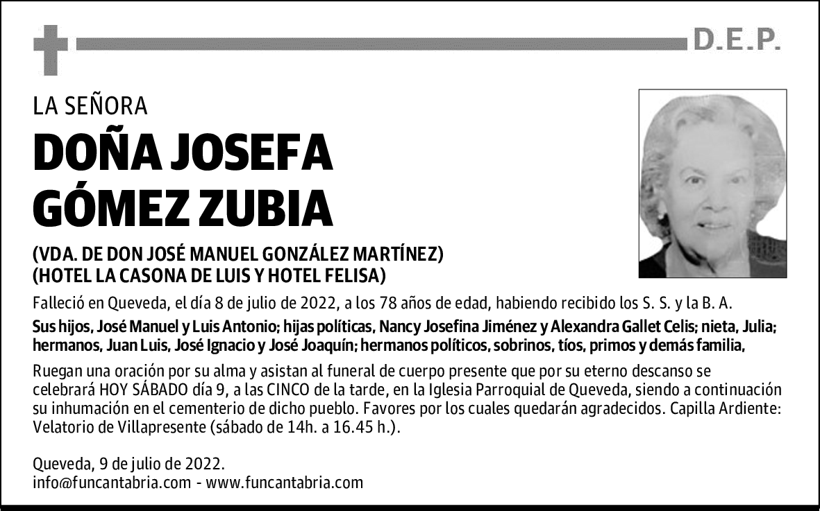 DOÑA JOSEFA GÓMEZ ZUBIA