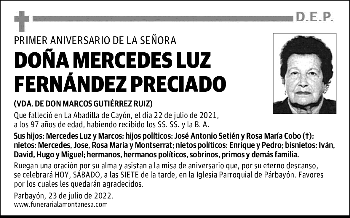 DOÑA MERCEDES LUZ  FERNÁNDEZ PRECIADO