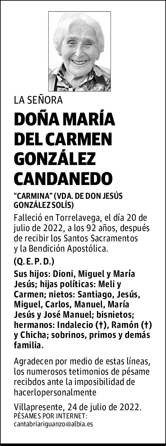 DOÑA MARÍA DEL CARMEN GONZÁLEZ CANDANEDO
