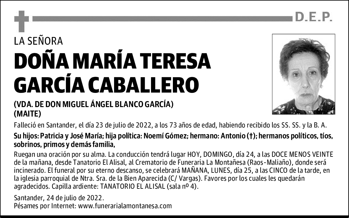 DOÑA MARÍA TERESA GARCÍA CABALLERO