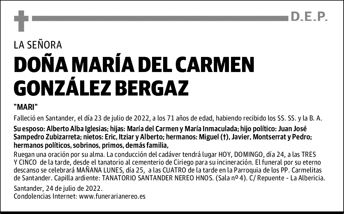 DOÑA MARÍA DEL CARMEN GONZÁLEZ BERGAZ