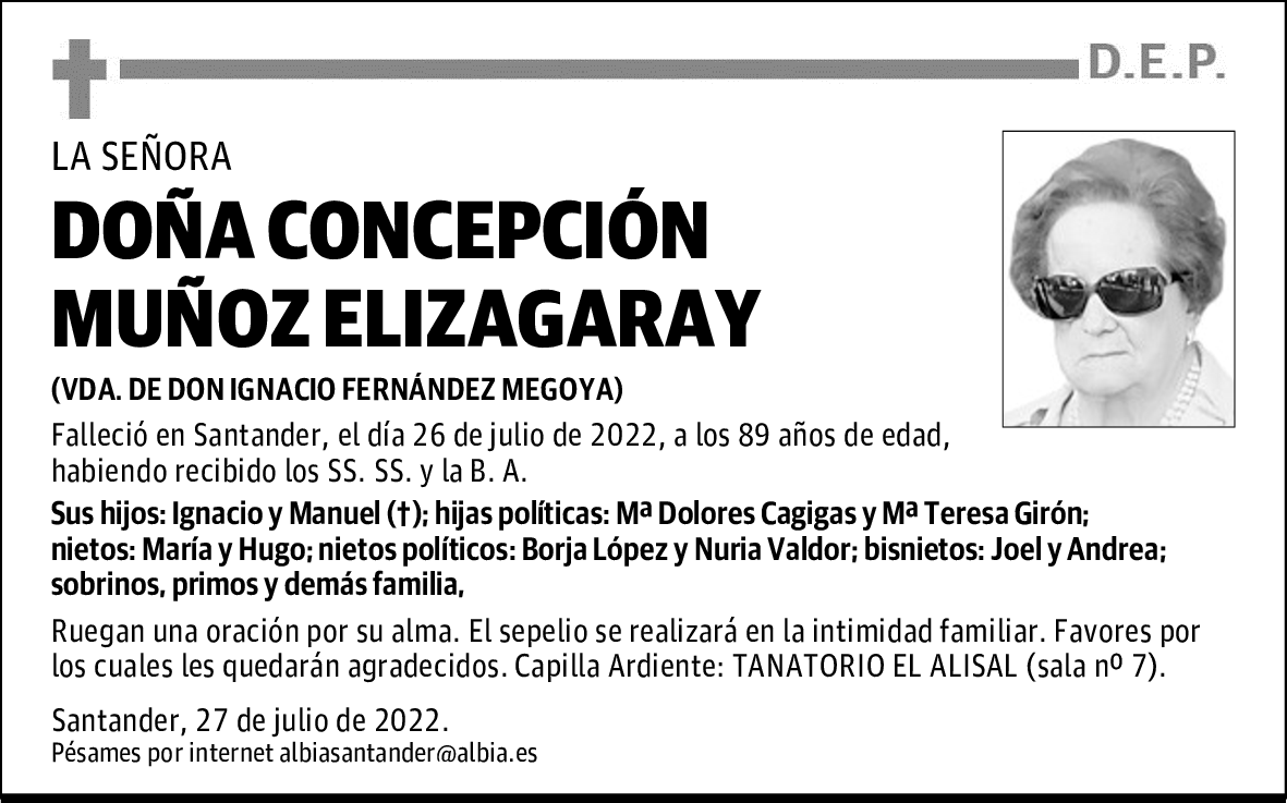 DOÑA CONCEPCIÓN MUÑOZ ELIZAGARAY
